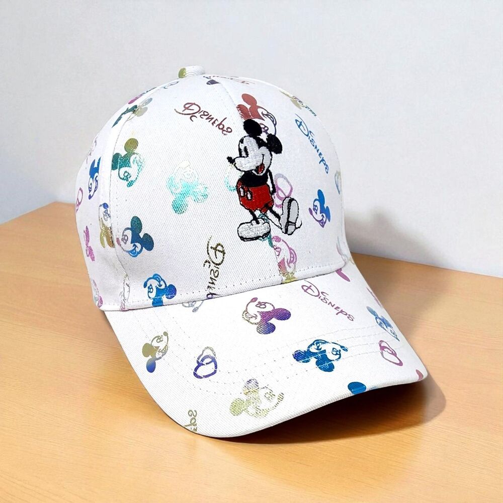 Disney Mickey Mouse Embroidered White Adjustable Baseball Cap Holographic